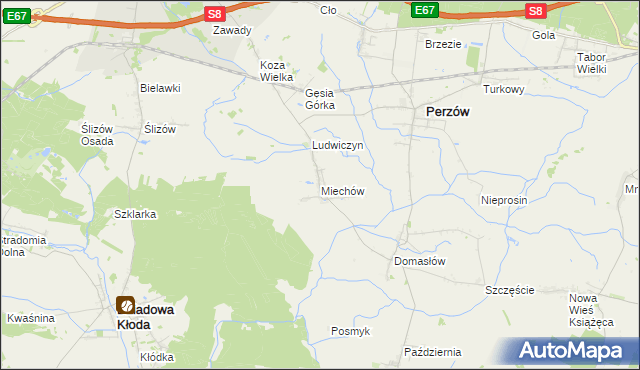 mapa Miechów gmina Perzów, Miechów gmina Perzów na mapie Targeo