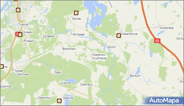 mapa Mielenko Gryfińskie, Mielenko Gryfińskie na mapie Targeo