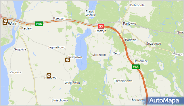 mapa Mierzęcin gmina Wolin, Mierzęcin gmina Wolin na mapie Targeo