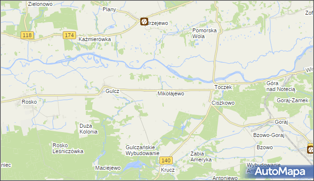 mapa Mikołajewo gmina Czarnków, Mikołajewo gmina Czarnków na mapie Targeo