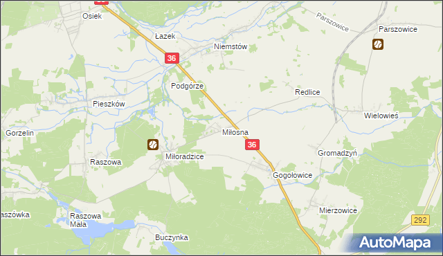 mapa Miłosna gmina Lubin, Miłosna gmina Lubin na mapie Targeo