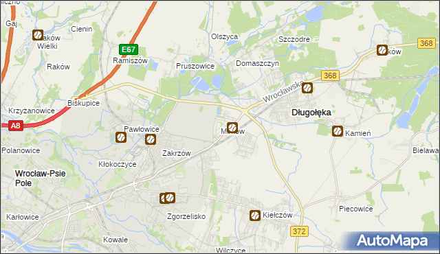 mapa Mirków gmina Długołęka, Mirków gmina Długołęka na mapie Targeo