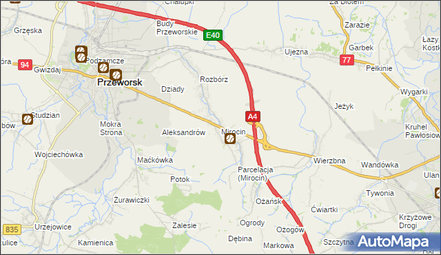 mapa Mirocin, Mirocin na mapie Targeo