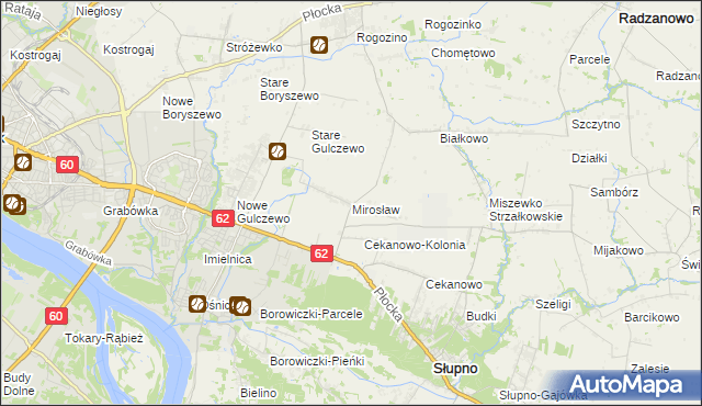 mapa Mirosław gmina Słupno, Mirosław gmina Słupno na mapie Targeo