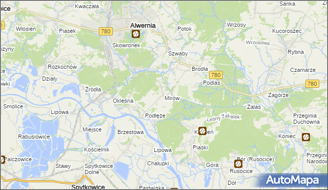 mapa Mirów gmina Alwernia, Mirów gmina Alwernia na mapie Targeo