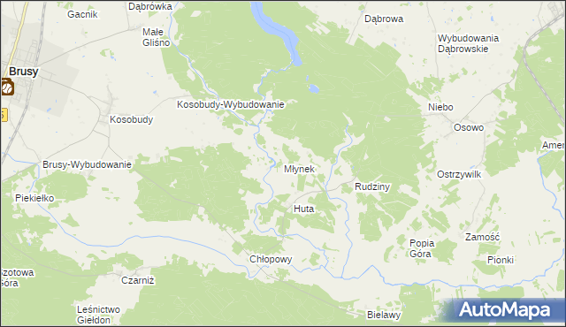 mapa Młynek gmina Brusy, Młynek gmina Brusy na mapie Targeo