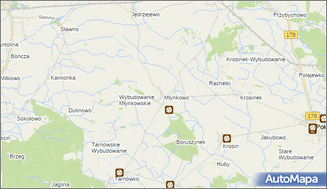 mapa Młynkowo gmina Połajewo, Młynkowo gmina Połajewo na mapie Targeo