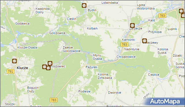 mapa Młyny Osada, Młyny Osada na mapie Targeo