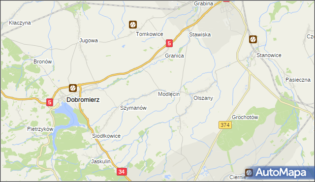 mapa Modlęcin, Modlęcin na mapie Targeo