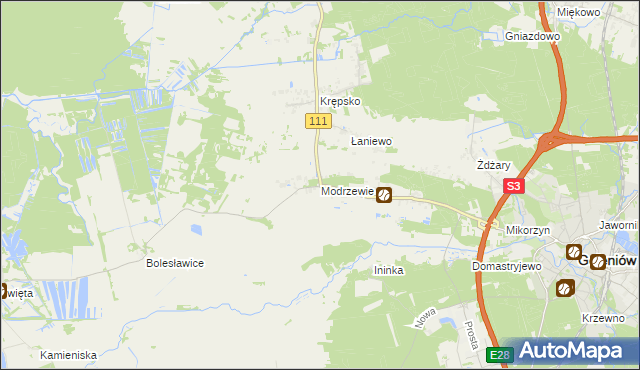 mapa Modrzewie gmina Goleniów, Modrzewie gmina Goleniów na mapie Targeo