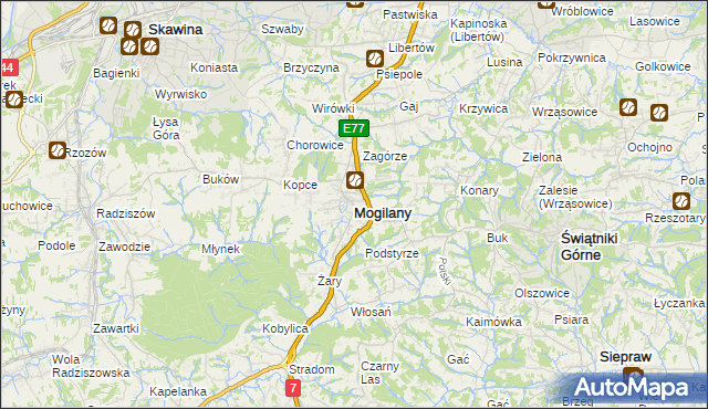 mapa Mogilany, Mogilany na mapie Targeo