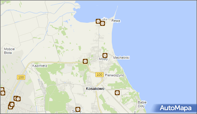 mapa Mosty gmina Kosakowo, Mosty gmina Kosakowo na mapie Targeo