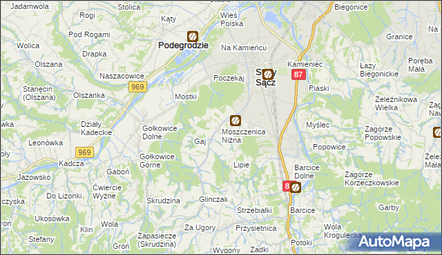 mapa Moszczenica Niżna, Moszczenica Niżna na mapie Targeo