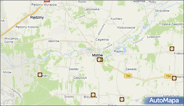 mapa Mstów powiat częstochowski, Mstów powiat częstochowski na mapie Targeo