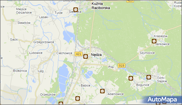 mapa Nędza powiat raciborski, Nędza powiat raciborski na mapie Targeo