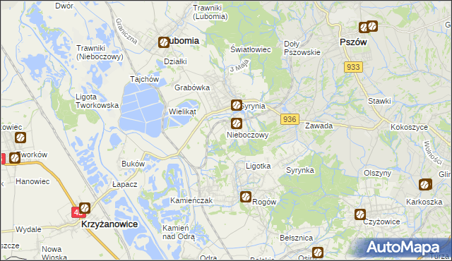 mapa Nieboczowy, Nieboczowy na mapie Targeo