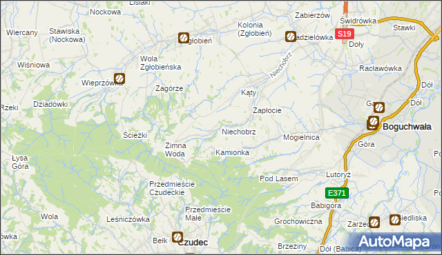 mapa Niechobrz, Niechobrz na mapie Targeo