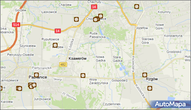 mapa Nowa Gadka gmina Ksawerów, Nowa Gadka gmina Ksawerów na mapie Targeo