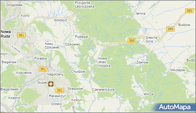 mapa Nowa Wieś Kłodzka, Nowa Wieś Kłodzka na mapie Targeo