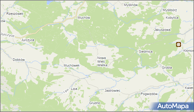mapa Nowa Wieś Wielka gmina Paszowice, Nowa Wieś Wielka gmina Paszowice na mapie Targeo