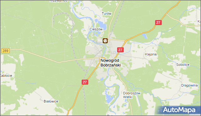 mapa Nowogród Bobrzański, Nowogród Bobrzański na mapie Targeo