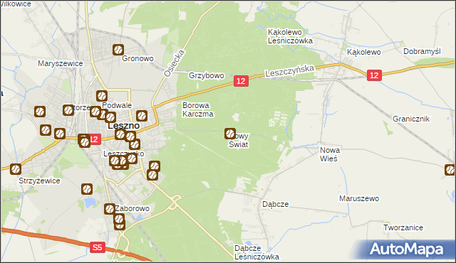 mapa Nowy Świat gmina Rydzyna, Nowy Świat gmina Rydzyna na mapie Targeo