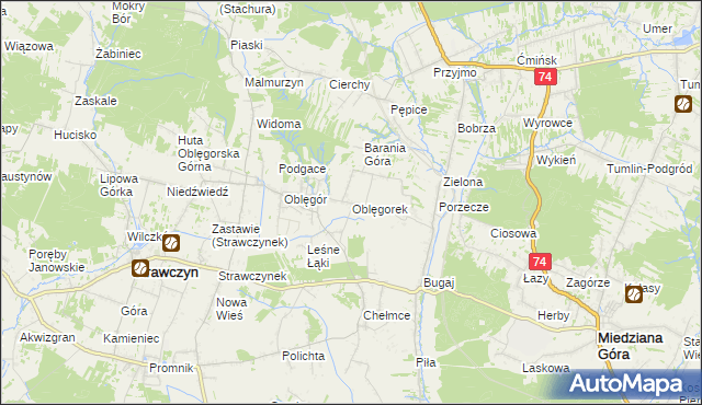 mapa Oblęgorek, Oblęgorek na mapie Targeo