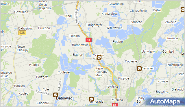 mapa Ochaby Małe, Ochaby Małe na mapie Targeo