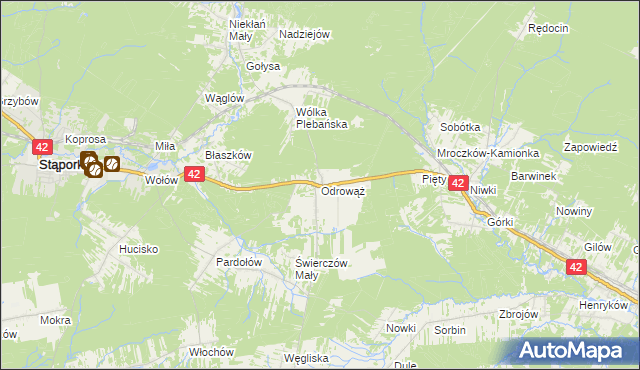 mapa Odrowąż gmina Stąporków, Odrowąż gmina Stąporków na mapie Targeo