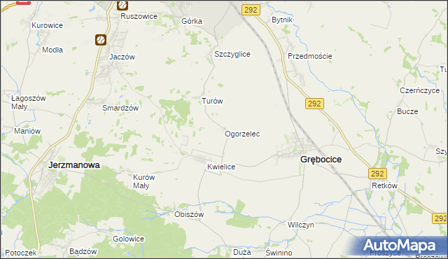 mapa Ogorzelec gmina Grębocice, Ogorzelec gmina Grębocice na mapie Targeo