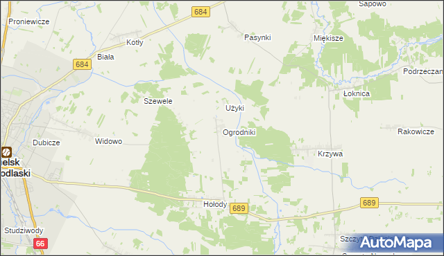 mapa Ogrodniki gmina Bielsk Podlaski, Ogrodniki gmina Bielsk Podlaski na mapie Targeo