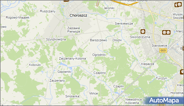 mapa Ogrodniki gmina Choroszcz, Ogrodniki gmina Choroszcz na mapie Targeo
