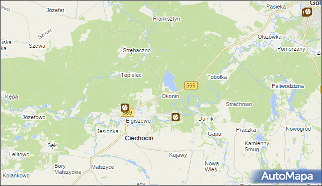 mapa Okonin gmina Ciechocin, Okonin gmina Ciechocin na mapie Targeo