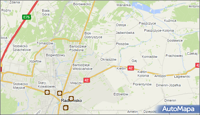 mapa Okrajszów, Okrajszów na mapie Targeo