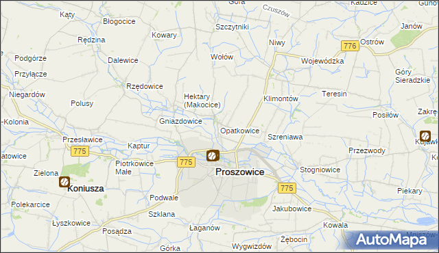 mapa Opatkowice gmina Proszowice, Opatkowice gmina Proszowice na mapie Targeo