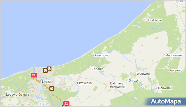 mapa Orzechowo gmina Ustka, Orzechowo gmina Ustka na mapie Targeo