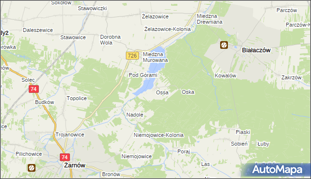 mapa Ossa gmina Białaczów, Ossa gmina Białaczów na mapie Targeo
