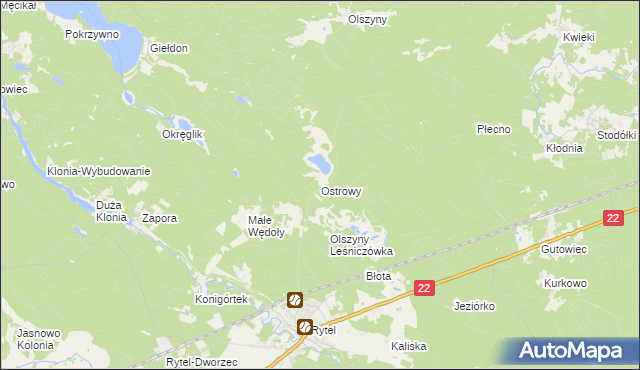 mapa Ostrowy gmina Czersk, Ostrowy gmina Czersk na mapie Targeo