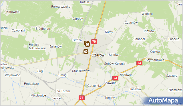 mapa Ożarów powiat opatowski, Ożarów powiat opatowski na mapie Targeo