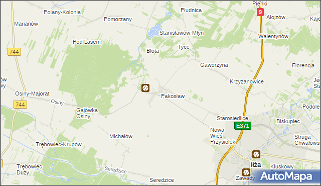 mapa Pakosław gmina Iłża, Pakosław gmina Iłża na mapie Targeo