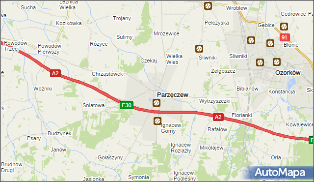 mapa Parzęczew powiat zgierski, Parzęczew powiat zgierski na mapie Targeo