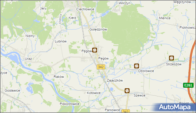 mapa Pęgów gmina Oborniki Śląskie, Pęgów gmina Oborniki Śląskie na mapie Targeo