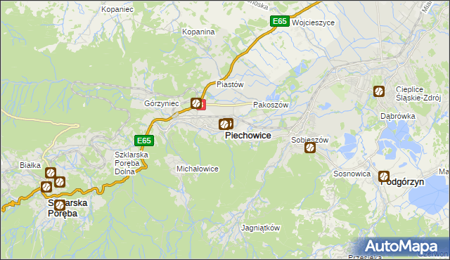 mapa Piechowice powiat jeleniogórski, Piechowice powiat jeleniogórski na mapie Targeo