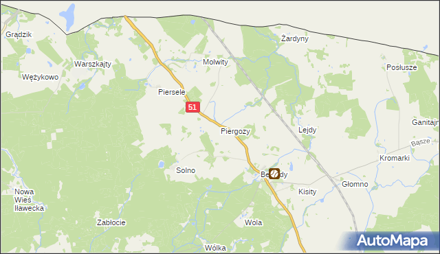 mapa Piergozy gmina Bartoszyce, Piergozy gmina Bartoszyce na mapie Targeo