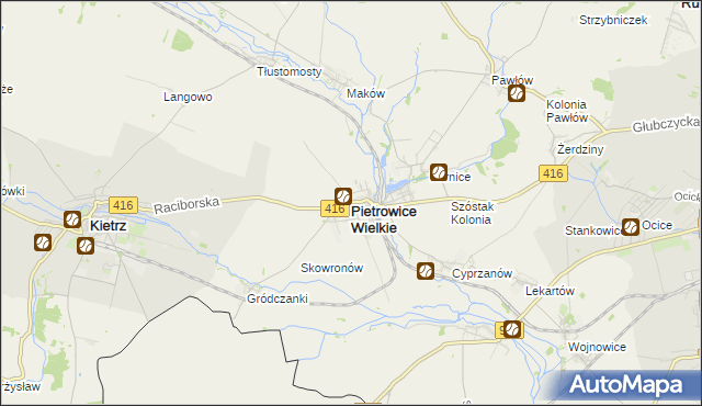 mapa Pietrowice Wielkie, Pietrowice Wielkie na mapie Targeo