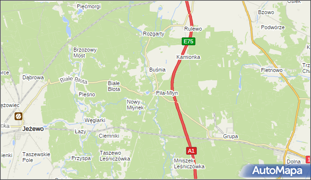 mapa Piła-Młyn gmina Jeżewo, Piła-Młyn gmina Jeżewo na mapie Targeo