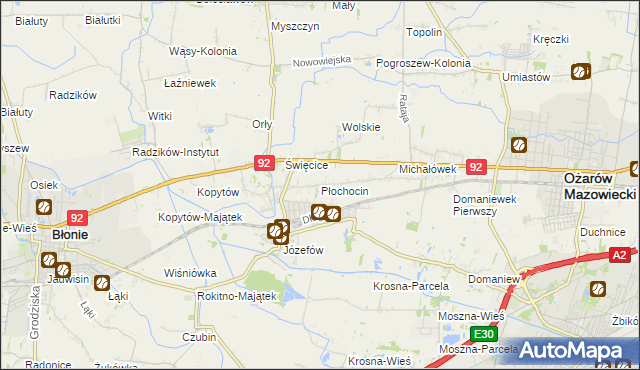 mapa Płochocin gmina Ożarów Mazowiecki, Płochocin gmina Ożarów Mazowiecki na mapie Targeo