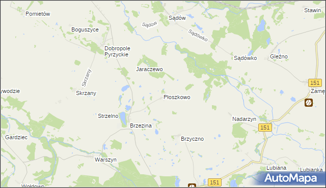 mapa Płoszkowo gmina Dolice, Płoszkowo gmina Dolice na mapie Targeo