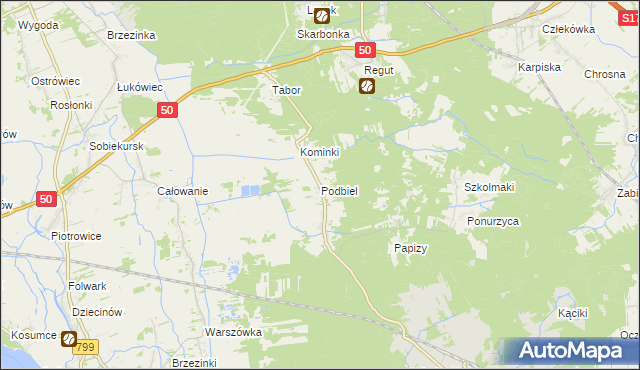 mapa Podbiel gmina Celestynów, Podbiel gmina Celestynów na mapie Targeo