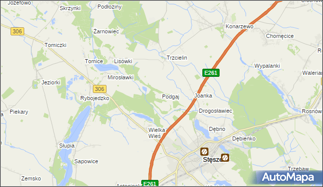 mapa Podgaj gmina Dopiewo, Podgaj gmina Dopiewo na mapie Targeo